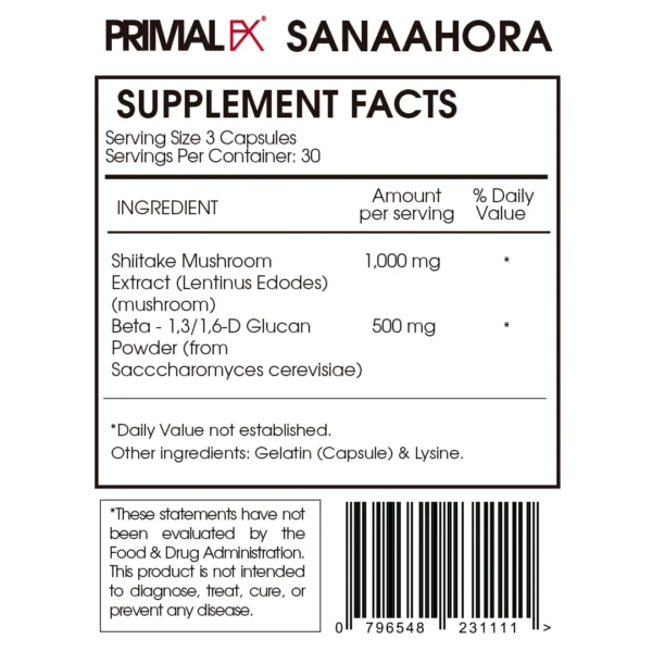 Shiitake + Beta 1500mg I 90 Cap I Primal Fx I Dr Ludwig Johnson