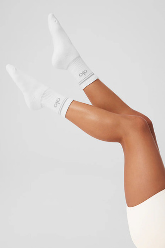 Alo Yoga Medias Unisex Half-crew Throwback Sock Color Beige Blanco Con Gris Throwback L