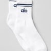 Alo Yoga Medias Unisex Half-crew Throwback Sock Color Beige Blanco Con Azul Throwback S
