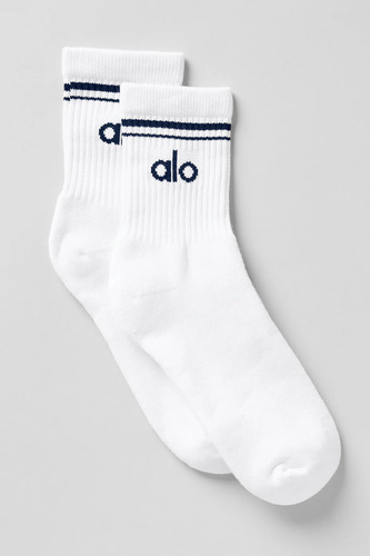 Alo Yoga Medias Unisex Half-crew Throwback Sock Color Beige Blanco Con Azul Throwback L