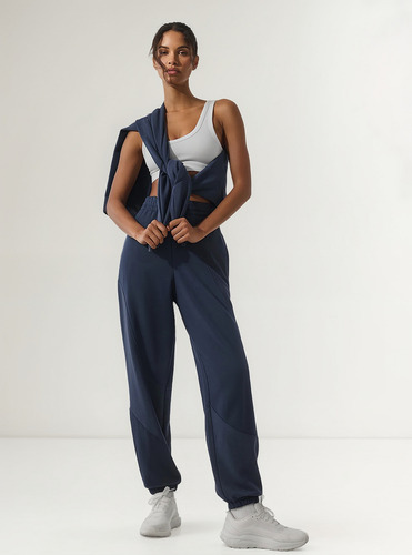 Alo Yoga Make Waves Pantalón Jogger Deportivos Unisex Azul Marino Tejido French Terry Xl - 16