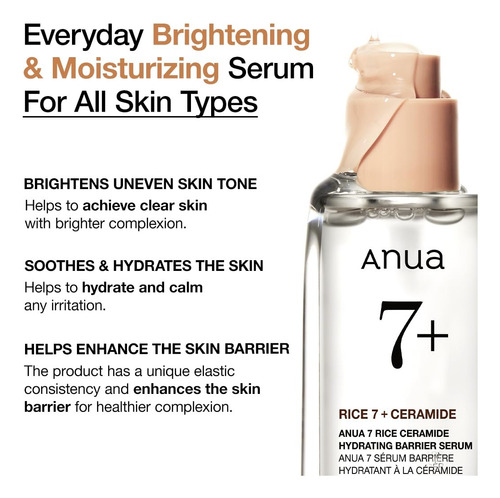 Serum Hidratante Anua Rice 7 Ceramide 50ml Para Piel Joven Todo Tipo De Piel Día/noche