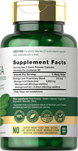 Carlyle Moringa Oleifera 6000mg 180 Capsulas Sin Sabor
