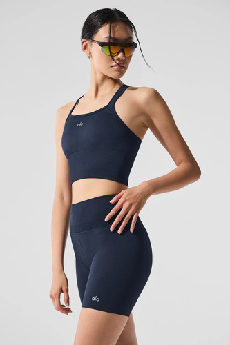 Alo Yoga Musculosa Deportivo Seamless Ribbed Bra Tank Azul Marino Seamless Rbbed M - 34