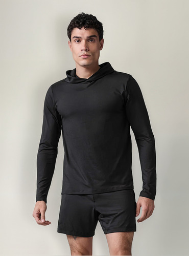 Alo Yoga Remera De Manga Larga Con Capucha Para Hombre Conqu Negro Conquer Reform S Lisa