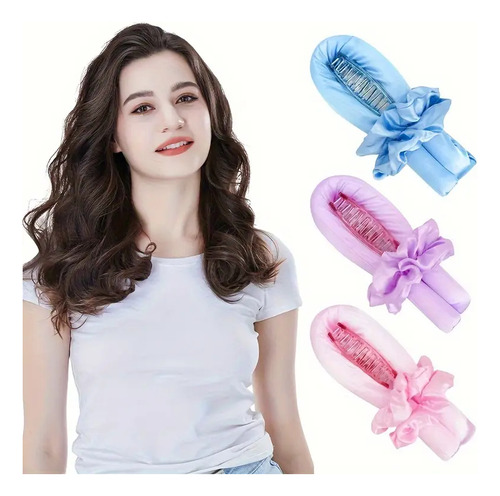Kit Gorro Saten + Banda Rizadora + Scrunchies Rulos Curly Celeste Satén