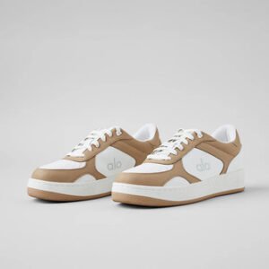 Alo Yoga Zapatillas Deportivas - Casual Recovery Mode Sneake Blanco Y Marron Cuero Vegano Faux Leather 38 Ar
