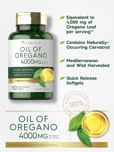 Carlyle Suplemento Aceite De Orégano 4000 Mg- Potencia Máx Sin Sabor