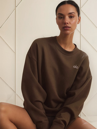 Alo Yoga Campera Accolade Crew Neck Buzo Marrón Oscuro S - 4 Accolade Crew Neck