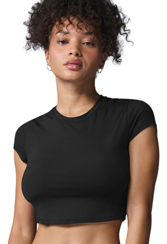 Alo Yoga Remera Deportiva Crop De Mujer Original Negro Alosoft Crop Finesse Short Sleeve M - 34