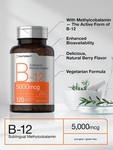 Vitamina B12 Sublingual 5000mcg 120 Tab Horbaach