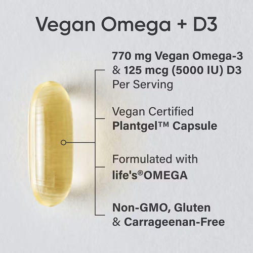 Vegan Omega 3 + Vitamin D3 60 Cap Sports Research Sin Sabor