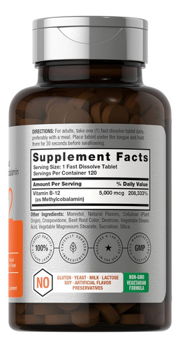 Horbäach Vitamina B12 Sublingual | 5000 Mcg | 120 Tabletas Bayas
