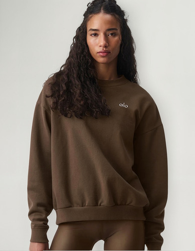 Alo Yoga Remera Ccolade Crew Neck Pullover Suéter De French Marrón Oscuro French Terry Con Textura Lisa Por Fuera Y Afelpada Por Dentro L - 36