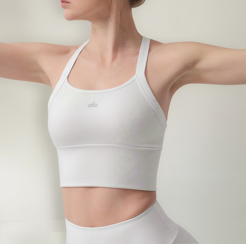 Alo Yoga Musculosa Deportivo Seamless Ribbed Bra Tank Blanco Textura Acanalada Ribbed M - 34