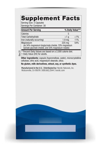 Nordic Naturals Magnesium Complex X90 | 225 Mg Magnesio Sin Sabor