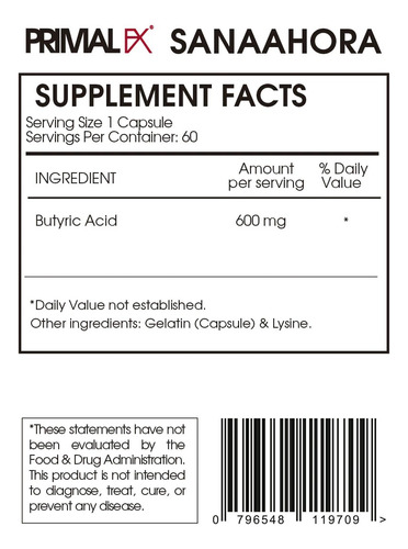 Primal Fx I Butyrate + Butyric A I 60 Capsules I Dr Ludwig