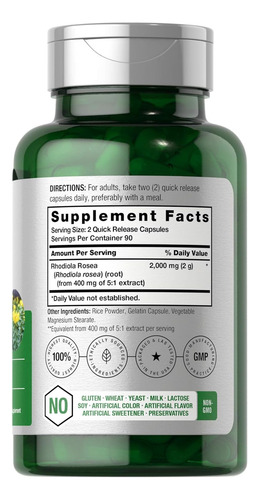 Horbäach Suplemento Rhodiola Rosea Energía Y Bienestar Sin Sabor