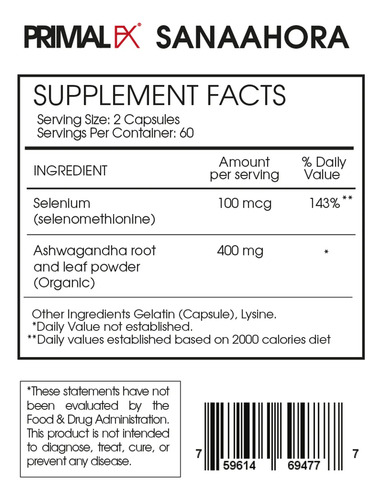 Primal Fx | Selenium + Max T3 | 100mcg | 60 Capsules