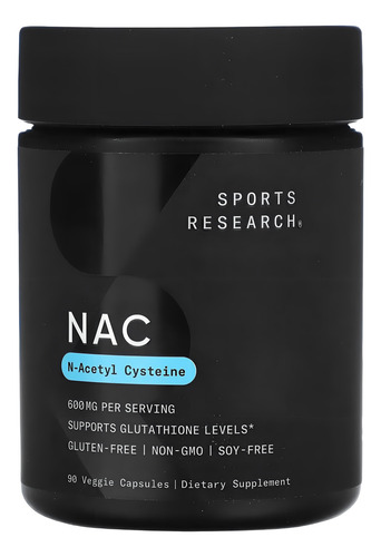 Sports Research Nac N-acetilcisteína 600 Mg 90 Cáps Vegetal Sabor Sin Sabor