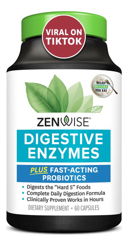 Suplemento Probiótico De Enzimas Digestivas Zenwise, 60 Cáps Sin Sabor