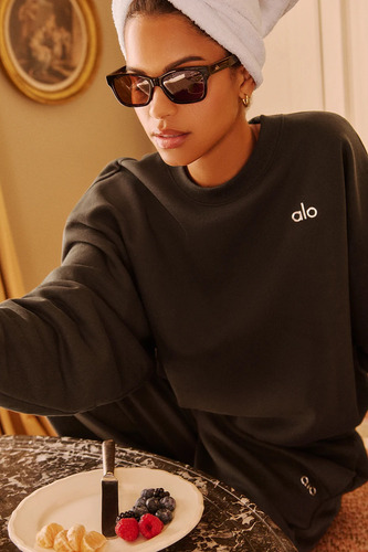 Alo Yoga Remera Ccolade Crew Neck Pullover Suéter De French Marrón Oscuro French Terry Con Textura Lisa Por Fuera Y Afelpada Por Dentro S - 32
