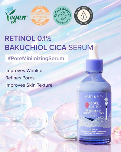 Mary & May Retinol 0.1% Bakuchiol Cica Serum Seoul Ed 30ml Madura Noche