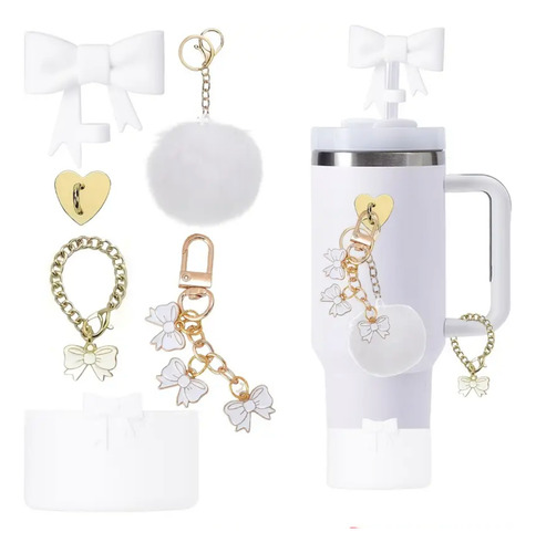 6pcs Accesorios Para Stanley Adorno Con Pajita Con Lazo Cup Blanco