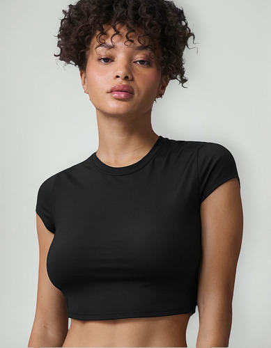 Alo Yoga Remera Deportiva Crop De Mujer Original Negro Alosoft Crop Finesse Short Sleeve S - 32