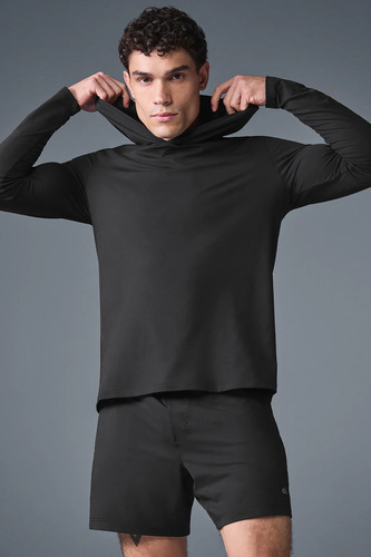 Alo Yoga Remera De Manga Larga Con Capucha Para Hombre Conqu Negro Conquer Reform M Lisa