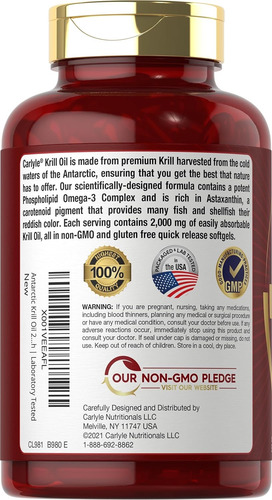 Carlyle Aceite De Krill Antártico 2000 Mg 120 Cápsulas Bland Sin Sabor