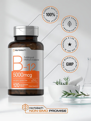 Vitamina B12 Sublingual 5000mcg 120 Tab Horbaach