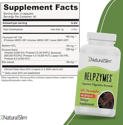 Naturalslim Helpzymes - Enzimas Digestivas 100 Capsulas Sin Sabor