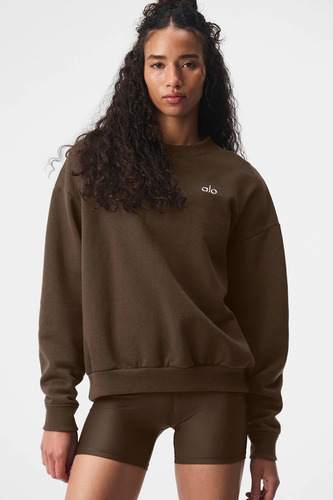 Alo Yoga Remera Ccolade Crew Neck Pullover Suéter De French Marrón Oscuro French Terry Con Textura Lisa Por Fuera Y Afelpada Por Dentro S - 32