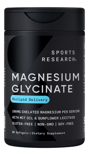 Glicinato De Magnesio 160 Mg 90 Capsulas Sports Research Sin Sabor