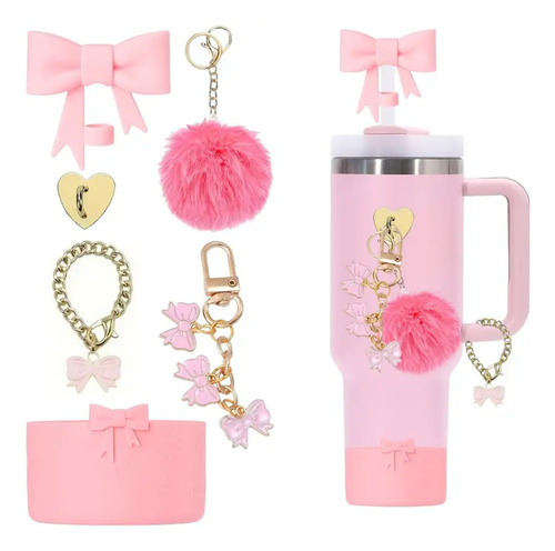 6pcs Accesorios Para Stanley Adorno Con Pajita Con Lazo Cup Rosado Claro