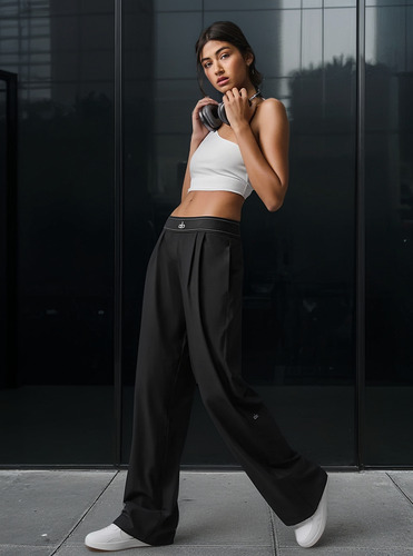 Alo Yoga Pantalon Suit Up Regular Tiro Medio Fit Holgado Negro Suit Up Trouser Xs - 2