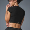Alo Yoga Remera Deportiva Crop De Mujer Original Negro Alosoft Crop Finesse Short Sleeve L - 36