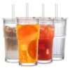 Pack De 2 Vaso De Vidrio Vintage De 20oz Con Tapa Y Sorbete Transparente