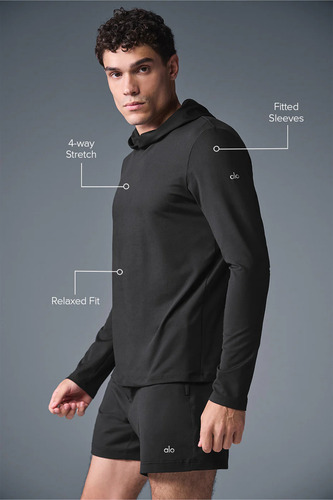 Alo Yoga Remera De Manga Larga Con Capucha Para Hombre Conqu Negro Conquer Reform Xl Lisa