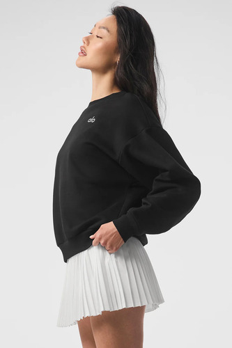 Alo Yoga Remera Ccolade Crew Neck Pullover Suéter De French Negro French Terry Con Textura Lisa Por Fuera Y Afelpada Por Dentro S - 32