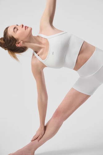 Alo Yoga Musculosa Deportivo Seamless Ribbed Bra Tank Blanco Textura Acanalada Ribbed L - 36