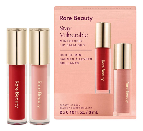 Rare Beauty Stay Vulnerable Mini Glossy - Bálsamos Labiales Nearly Petal Rosa Pálido Suave Y Nearly Scarlet Rojo