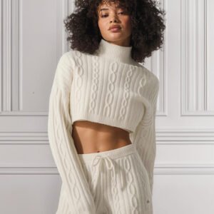 Alo Yoga Buzo Cable Knit Suéter Tejido De Corte Cropped L - 12 Blanco Cropped Winter