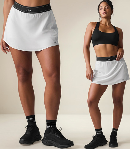 Alo Yoga Pollera Short Deportiva Match Point Skirt Original Blanco Xl - 16