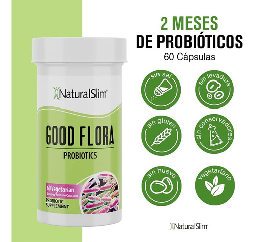 Naturalslim Good Flora Probióticos Salud Digestiva 60 Cap Sin Sabor