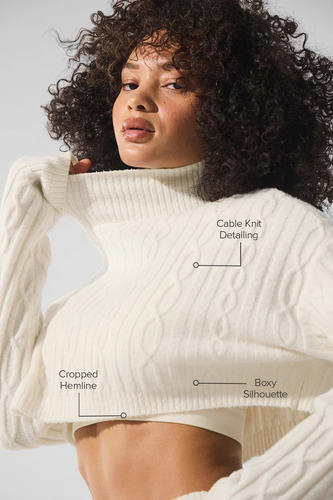 Alo Yoga Buzo Cable Knit Suéter Tejido De Corte Cropped Xs - 2 Blanco Cropped Winter