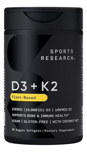 Sports Research  Vitamina D3 + K2 Fuerza Ósea Defensa Inmune Sin Sabor