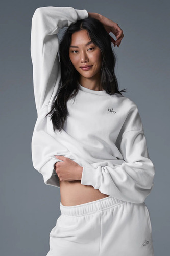Alo Yoga Remera Ccolade Crew Neck Pullover Suéter De French Blanco French Terry Con Textura Lisa Por Fuera Y Afelpada Por Dentro L - 36