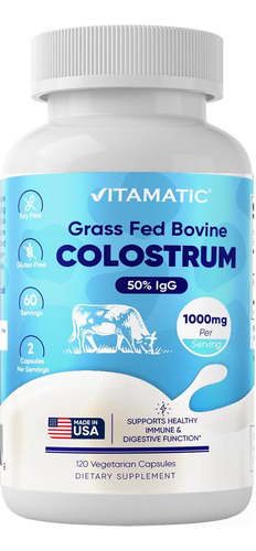 Vitamatic Calostro Bovino 1000mg 50% Igg + Sistema Inmunolog Sin Sabor